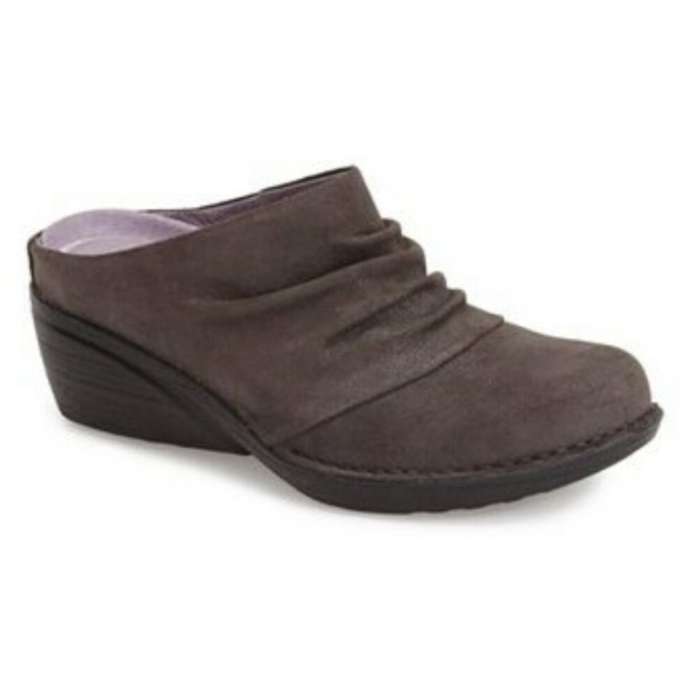 Dansko Amber Mules Charcoal Grey Slip-On Wedge Shimmer Suede Slouchy (Size 37)‎